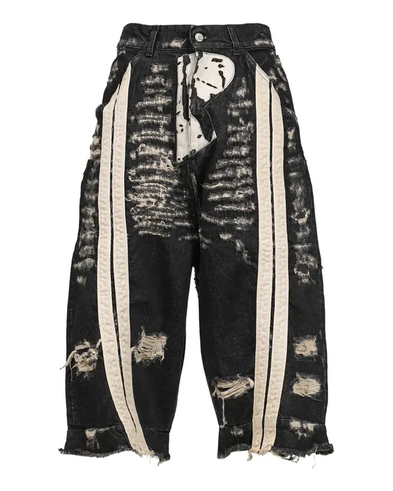 RRR123 distressed side-stripe shorts - Schwarz Schwarz