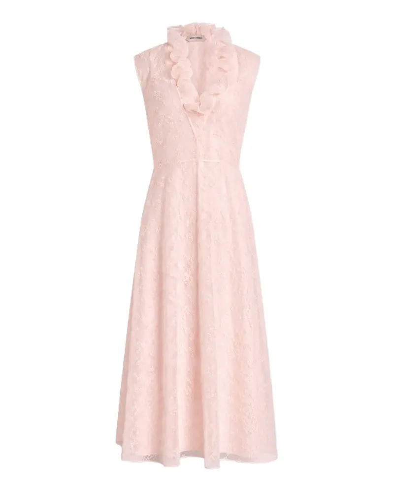 Alberta Ferretti ruffled floral-embroidered midi dress - Rosa Rosa
