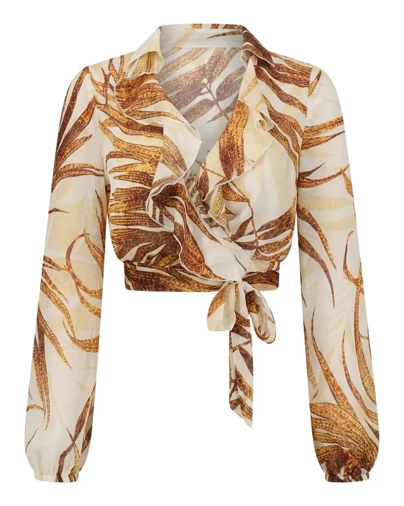 Just Cavalli Gerüschte Bluse mit Blattprint - Nude Nude