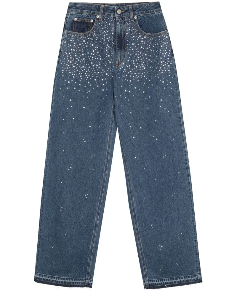 Alessandra Rich Wide-Leg-Jeans mit Strass Blau