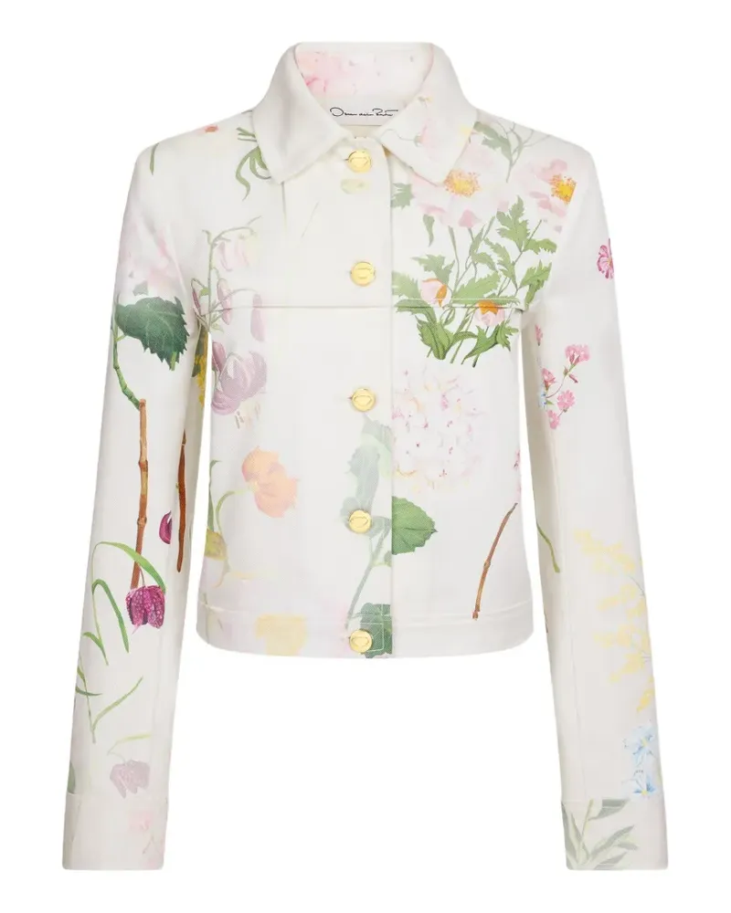 Oscar de la Renta botanical-print denim jacket - Weiß Weiß
