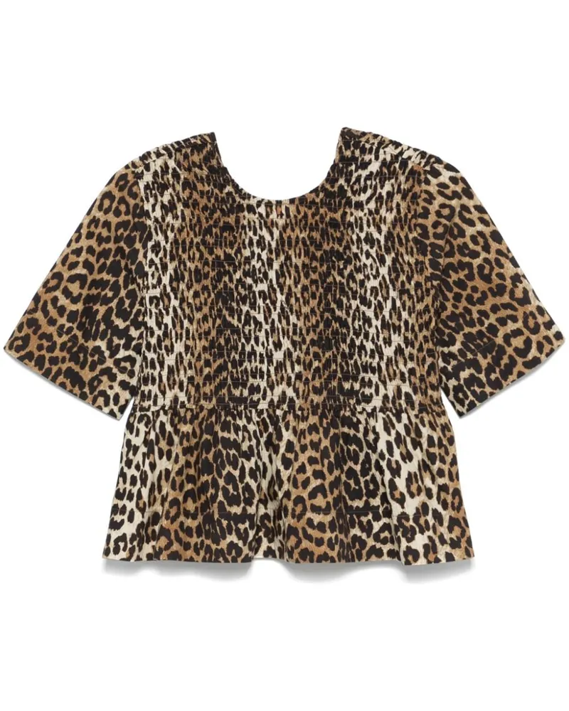 Ganni Gesmokte Bluse mit Leopardenmuster - Braun Braun