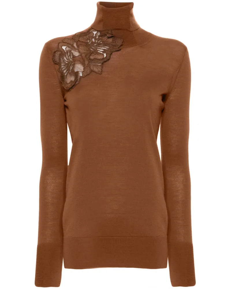 Ermanno Scervino Pullover mit Blumenspitze Braun