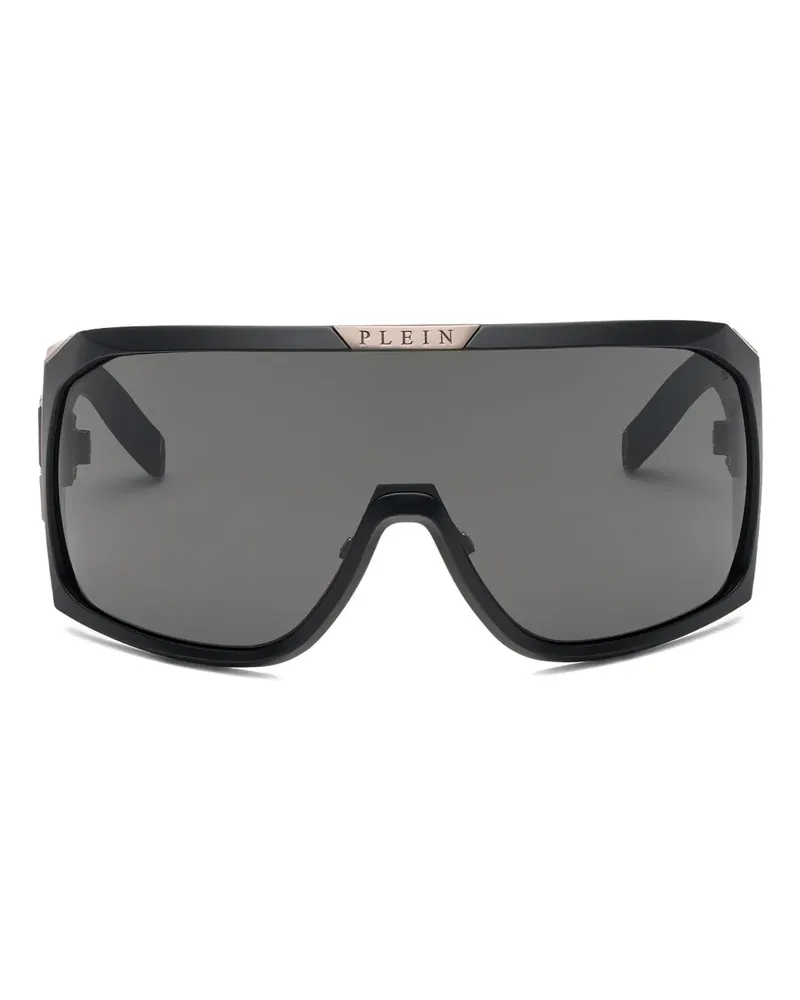 Philipp Plein Sonnenbrille mit Logo-Schild - Schwarz Schwarz