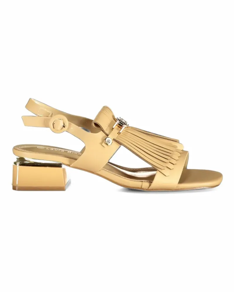 Laura Biagiotti Sandalen mit Fransen und Logoplakette - Nude Nude