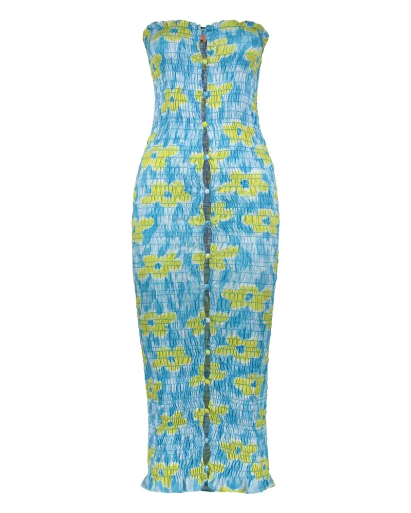 Amy Crookes Midikleid mit Blumen-Print - Blau Blau