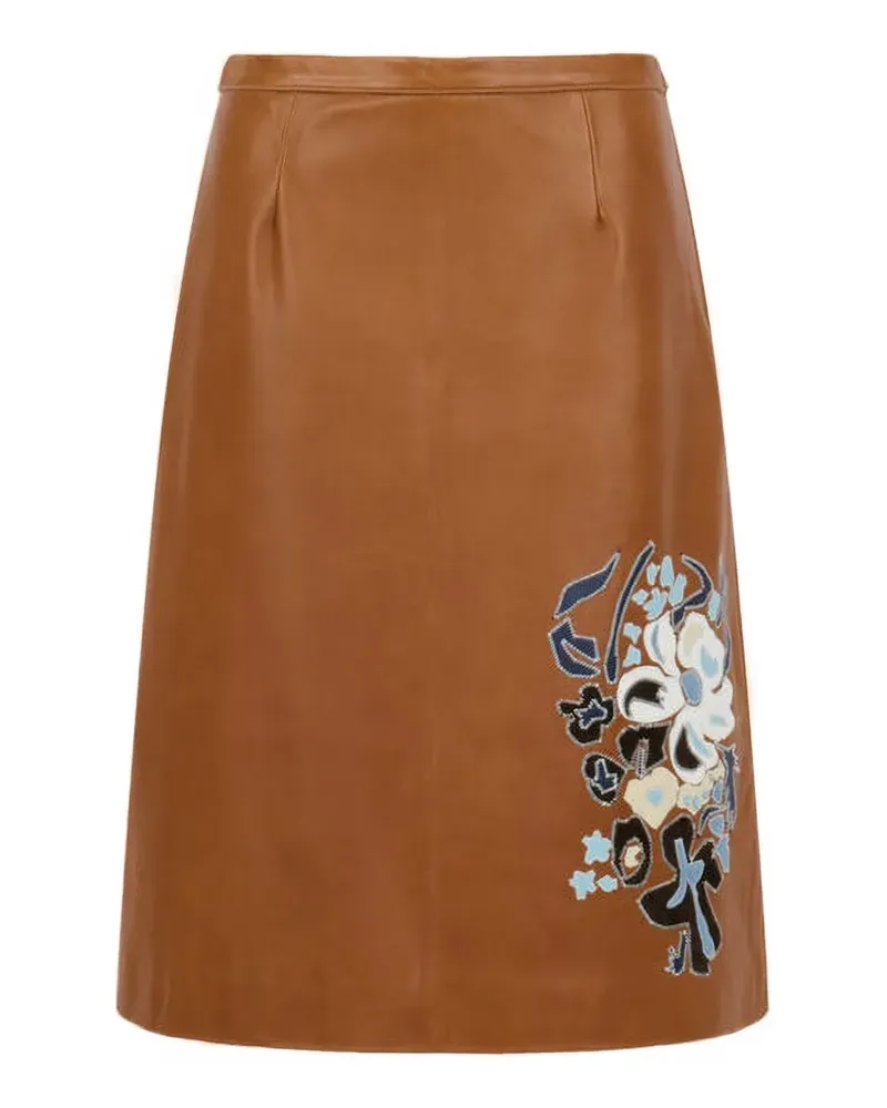 Marni Lederrock mit Blumen-Intarsie - Braun Braun