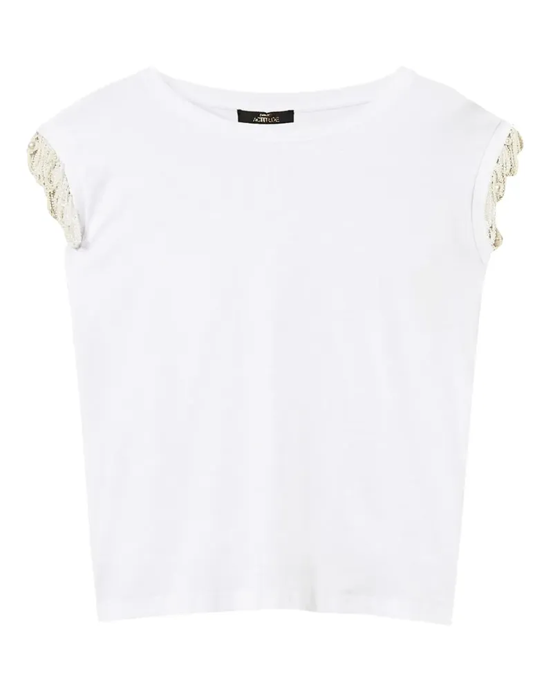 Twin-Set T-Shirt mit Perlenärmeln - Weiß Weiß
