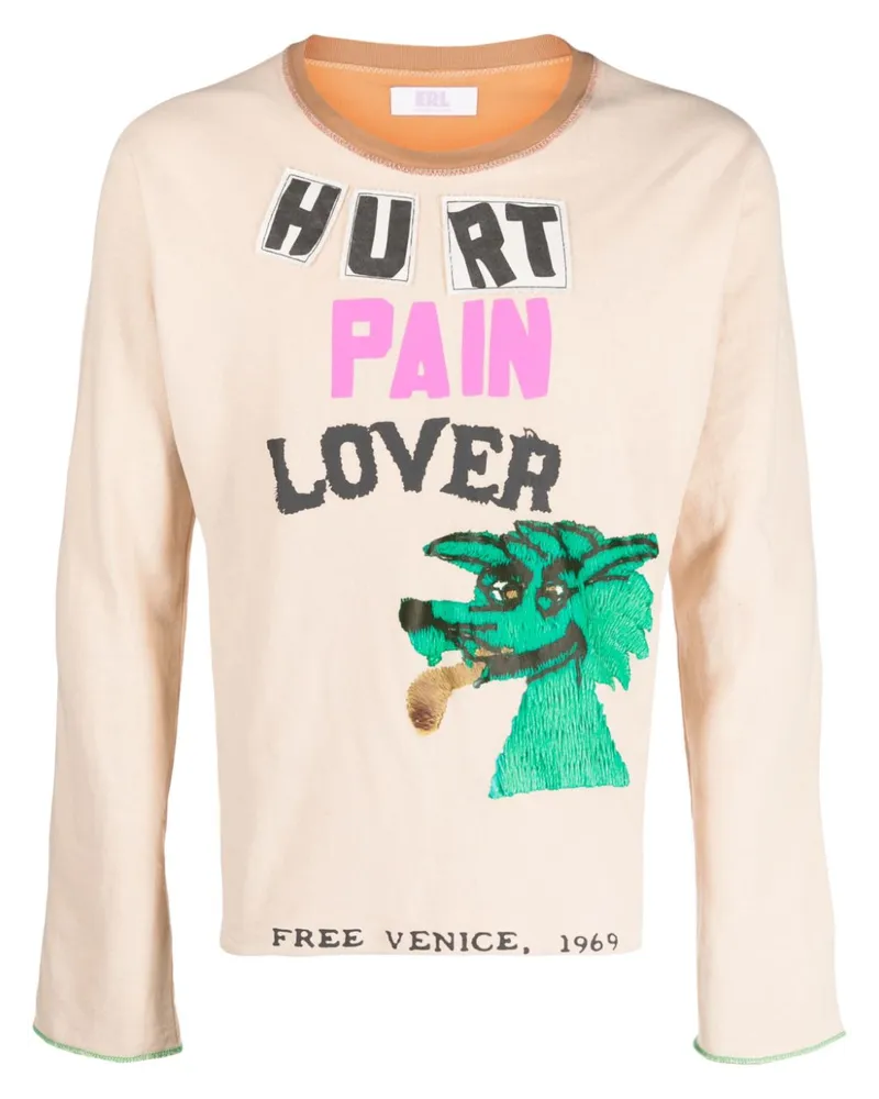 ERL Langarmshirt mit Slogan-Print - Nude Nude