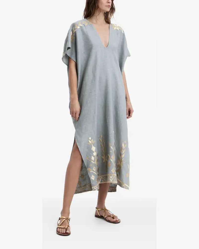 Greek Archaic Kori embroidered V-neck midi dress - Grau Grau