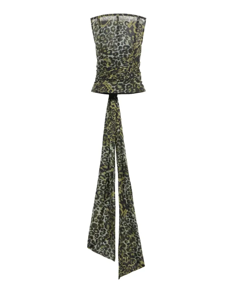 Blumarine Gerüschtes Georgette-Oberteil mit Animal-Print - Grün Grün