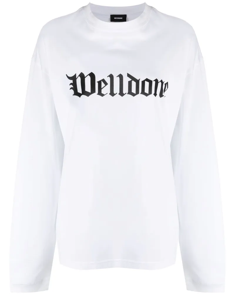 WE 11 DONE Langarmshirt mit Logo-Print Weiß