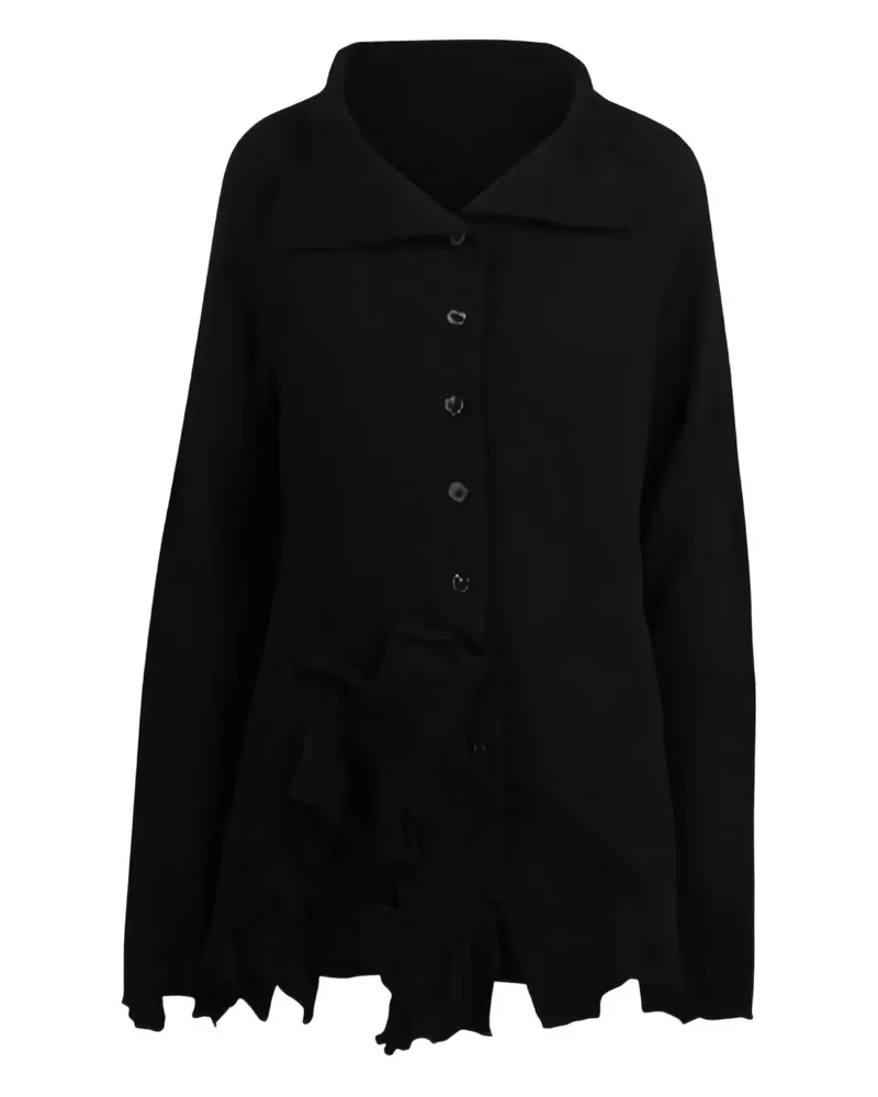 Black Label ruffled button-up cardigan - Schwarz Schwarz