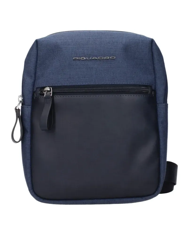 Piquadro panelled marl messenger bag - Blau Blau