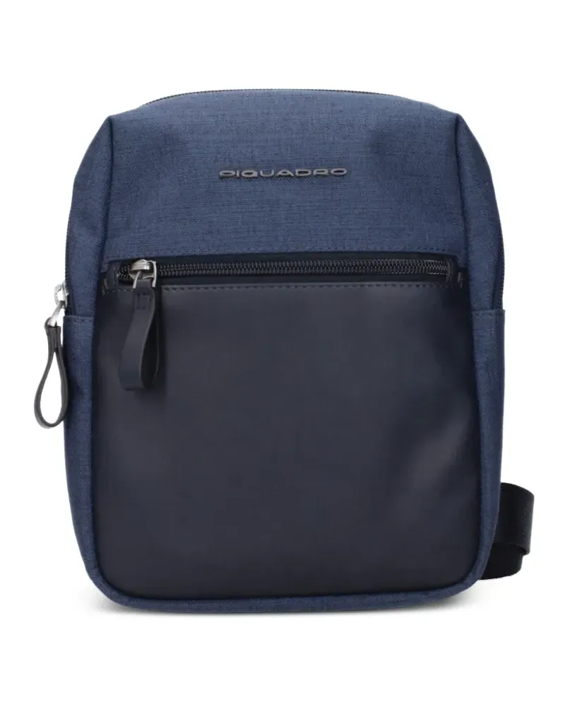 Piquadro panelled marl messenger bag - Blau Blau