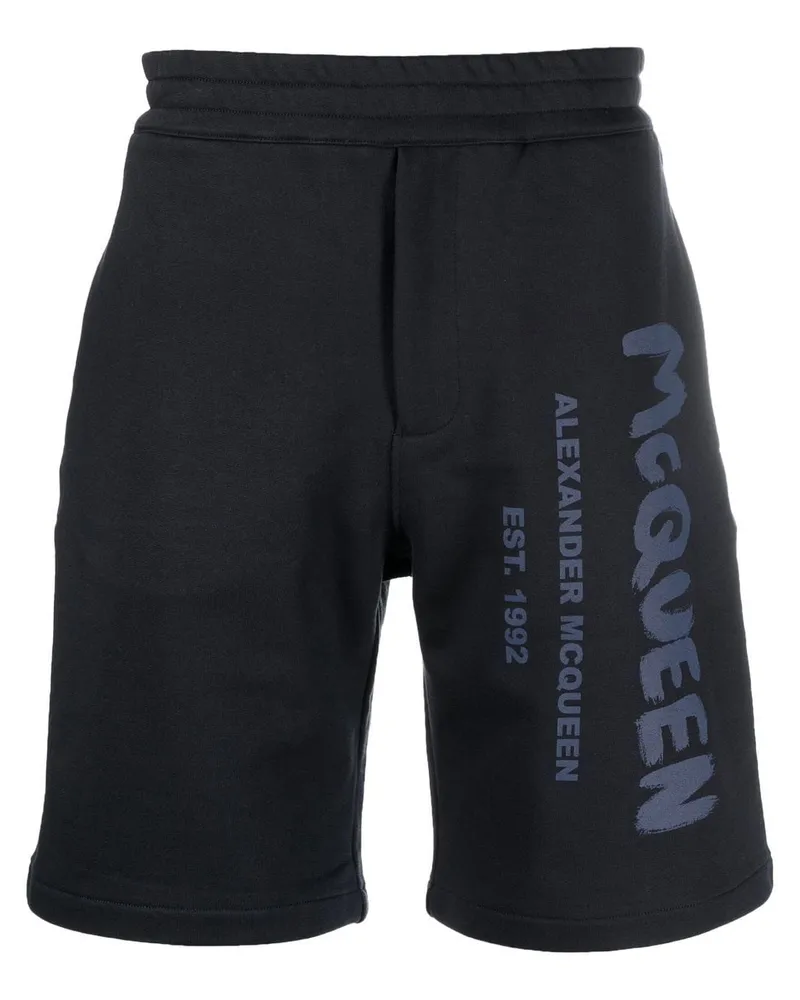 Alexander McQueen Joggingshorts mit Graffiti-Print - Blau Blau
