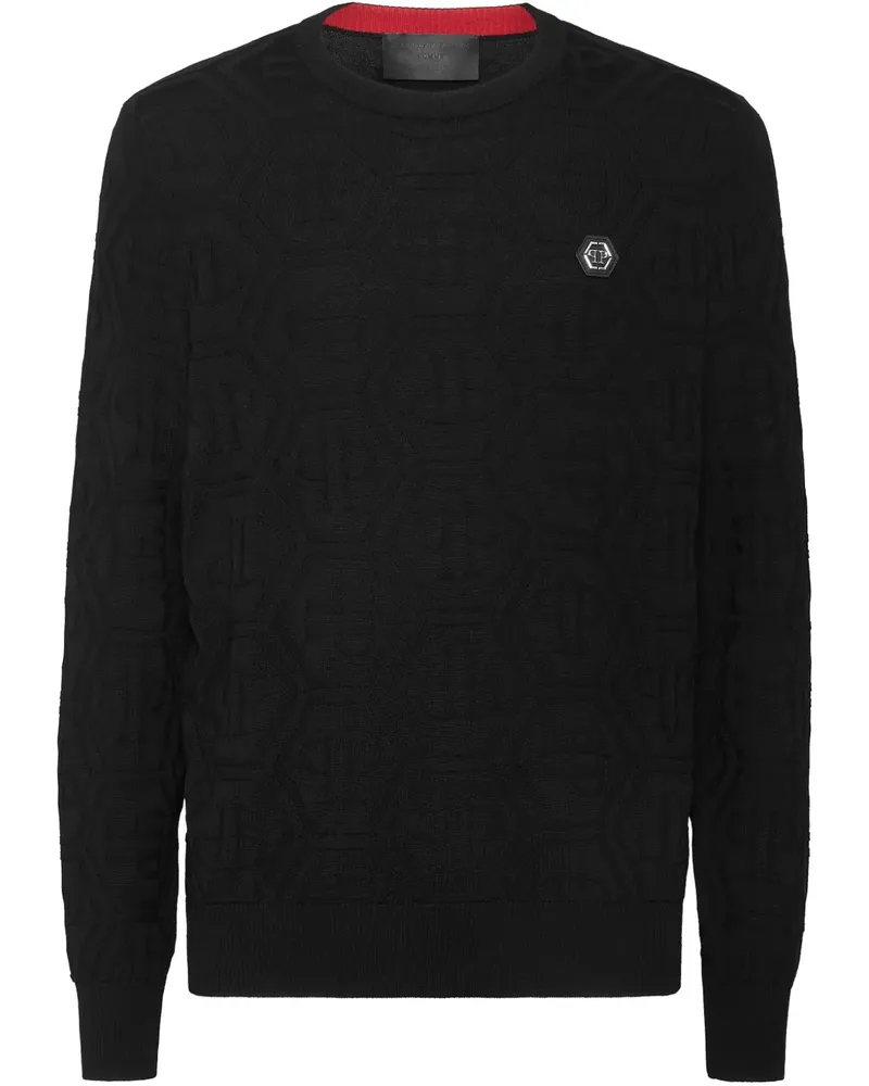 Philipp Plein Sweatshirt mit Logo-Patch - Schwarz Schwarz