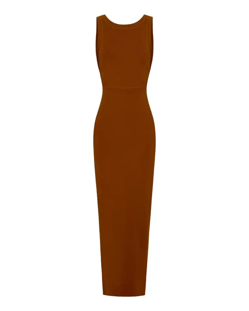 Elisabetta Franchi Red Carpet Kleid aus glänzendem Viskosestoff mit Anhängern - Braun Braun