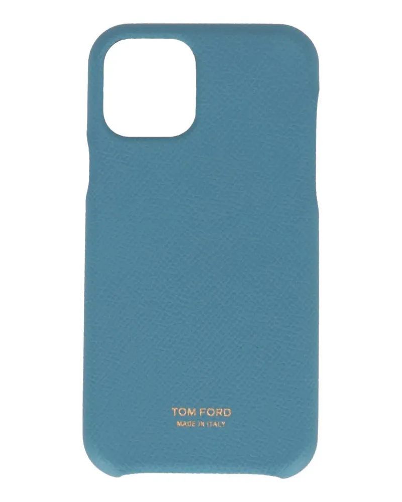 Tom Ford logo-print grained-leather phone case - Blau Blau