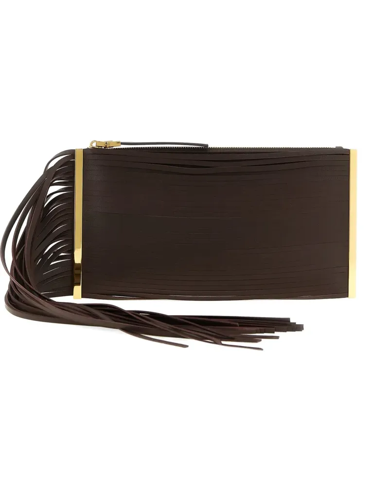 Elisabetta Franchi fringed leather clutch bag - Braun Braun