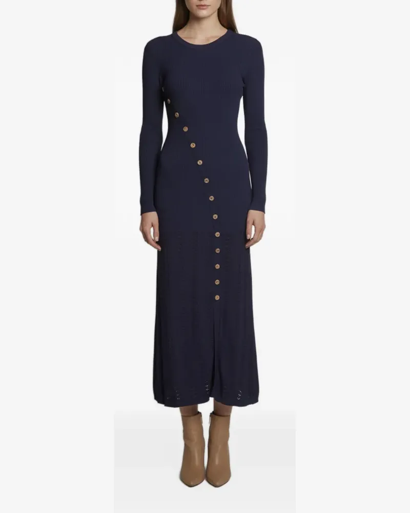 Sandro rib-knit button-embellished midi dress - Blau Blau