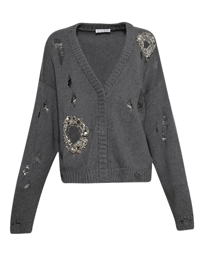 Area Distressed-Cardigan mit Kristallen - Grau Grau
