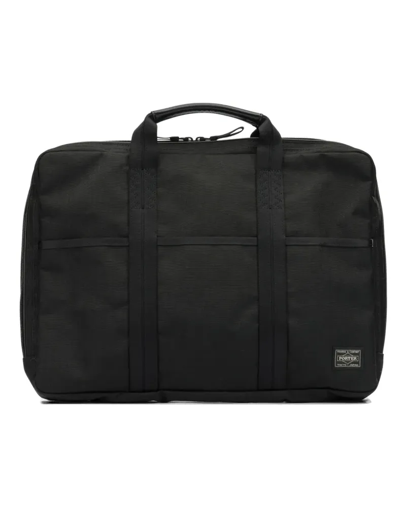PORTER-YOSHIDA & CO Hybrid 2way logo-patch briefcase - Schwarz Schwarz