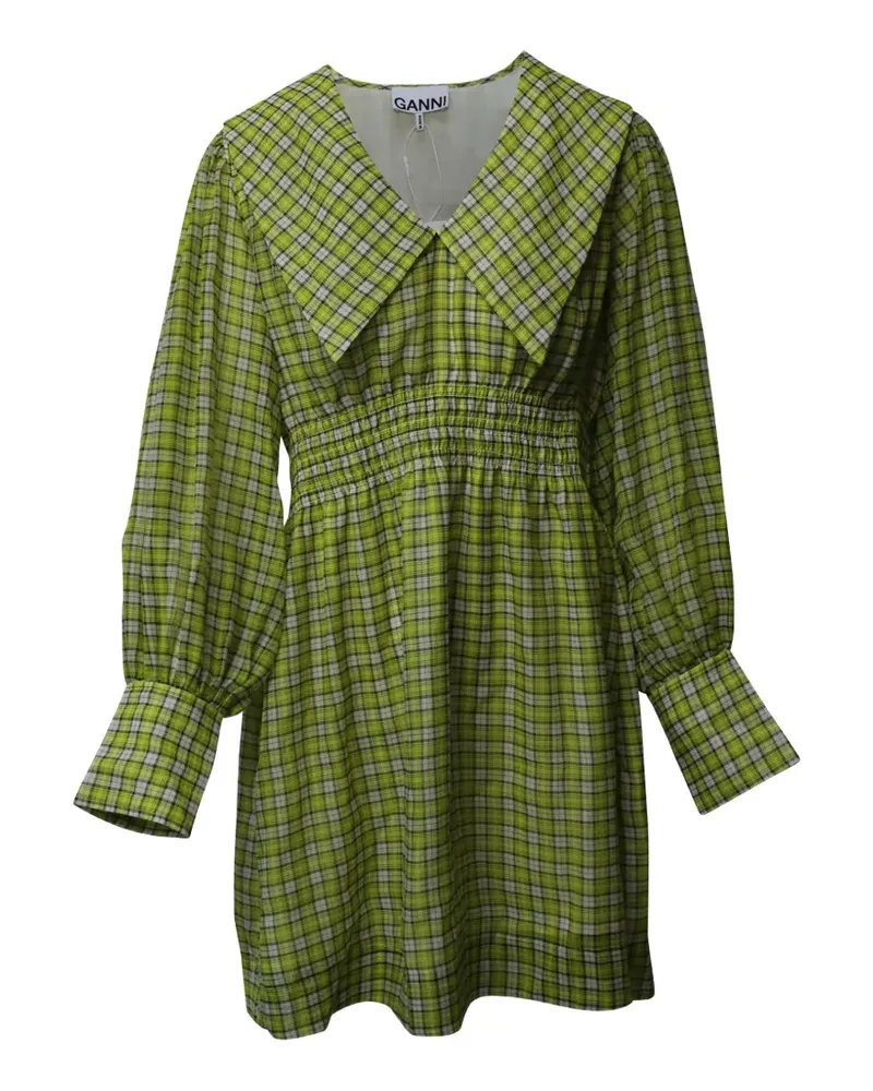 Ganni collar check-pattern mini dress - Grün Grün