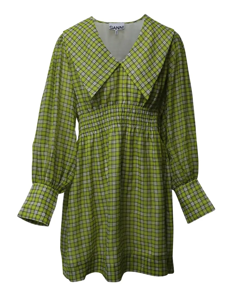 Ganni collar check-pattern mini dress - Grün Grün