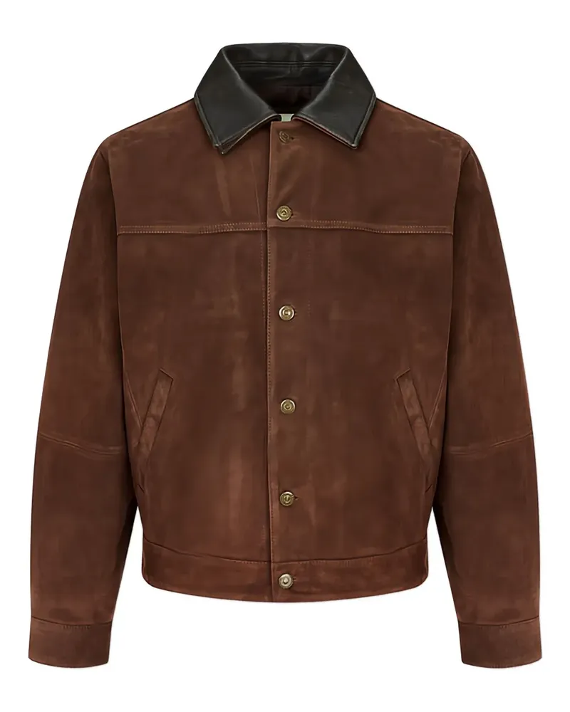 ManOnTheBoon contrast collar suede trucker jacket - Braun Braun