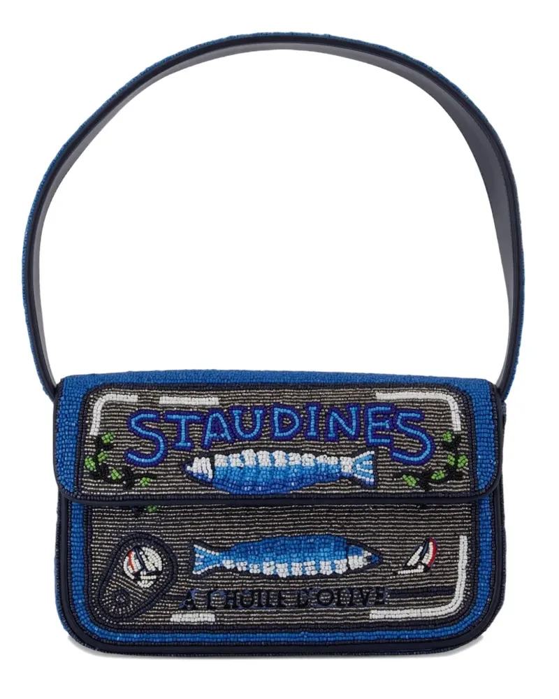 STAUD Tommy Schultertasche mit perlenverziertem Fischmotiv - Blau Blau