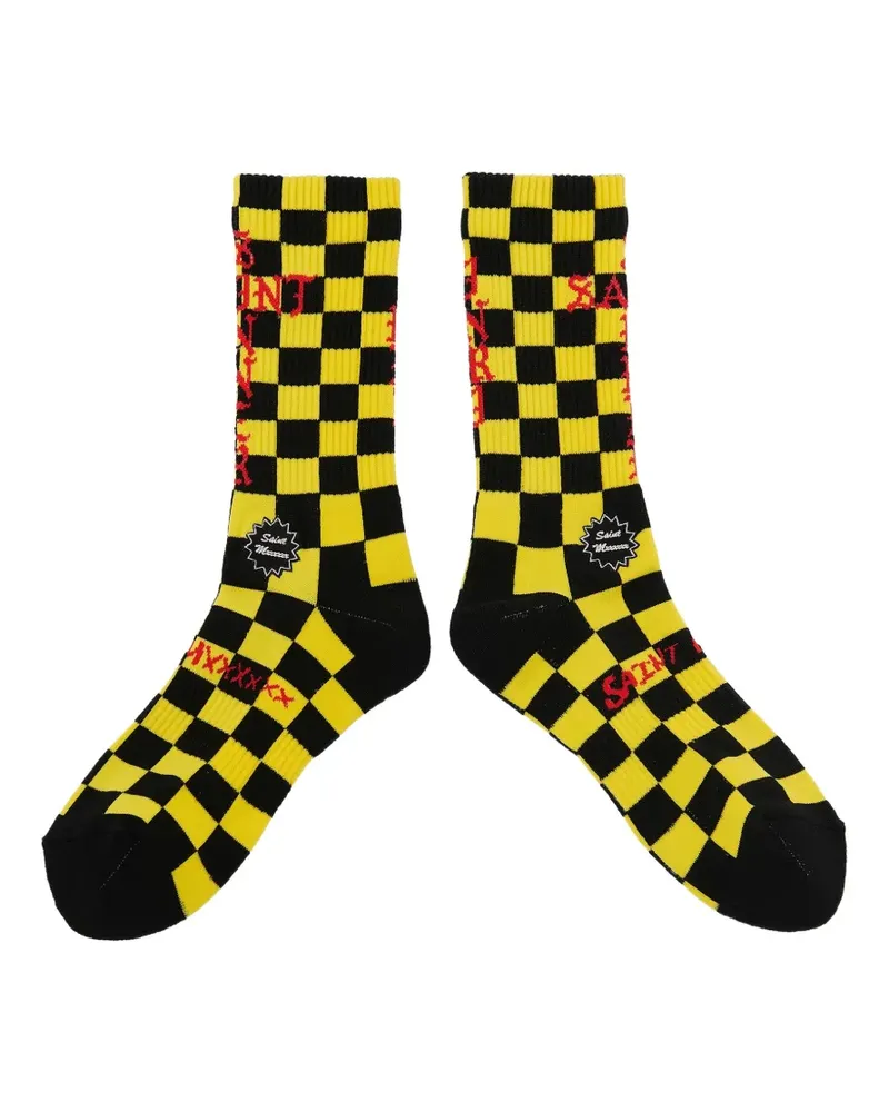 SAINT MXXXXXX checkered logo-print socks - Gelb Gelb
