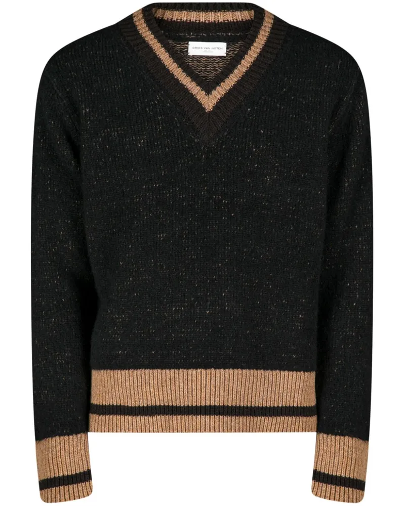Dries van Noten Gestreifte Pullover mit V-Ausschnitt - Schwarz Schwarz