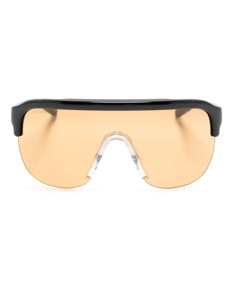 Gucci Halbrand-Sonnenbrille mit Shield-Gestell - Schwarz Schwarz