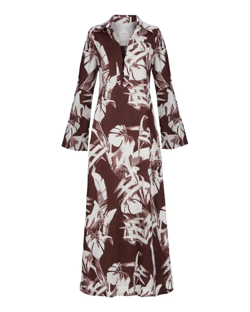 THREE GRACES Veronica Maxikleid mit Palmenprint - Braun Braun