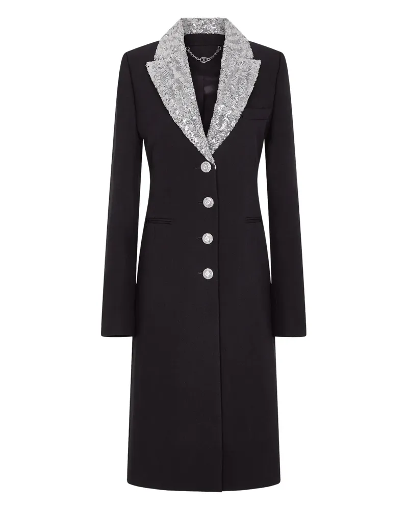 Paco Rabanne Wollmantel mit Paillettenkragen - Schwarz Schwarz