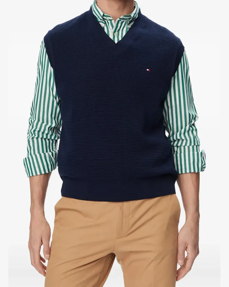 Tommy Hilfiger textured-knit V-neck sweater vest - Blau Blau