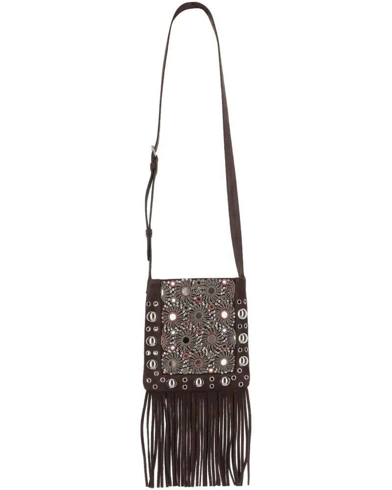 Valentino Garavani Verzierte Schultertasche mit Fransenbesatz - Braun Braun