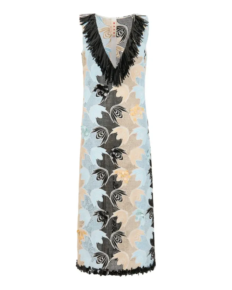 Marni Besticktes Fransenkleid mit V-Ausschnitt - Blau Blau