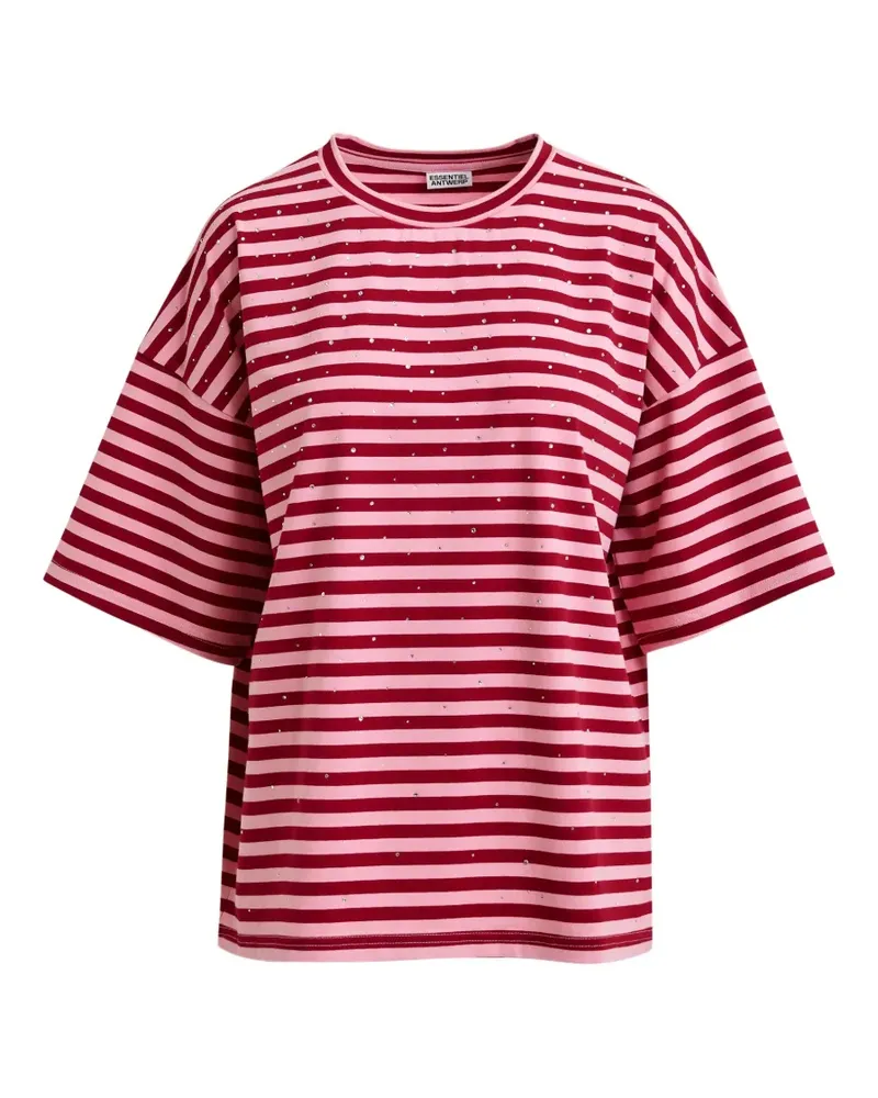Essentiel striped rhinestone-embellishment T-shirt - Rot Rot