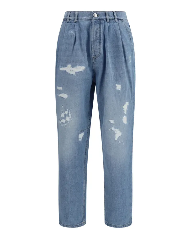 Brunello Cucinelli distressed pleated jeans - Blau Blau