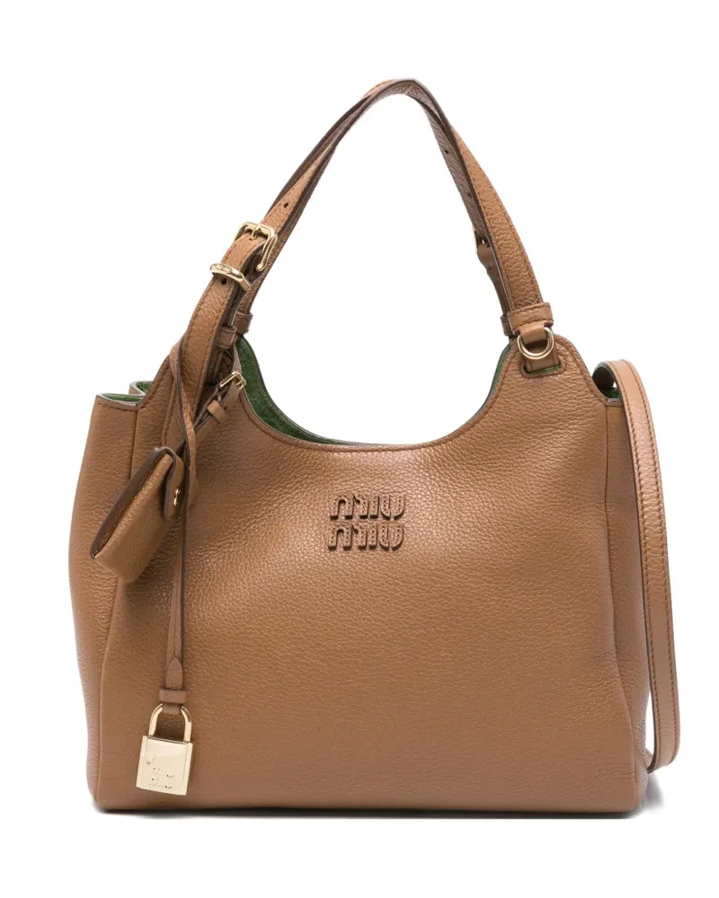 Miu Miu padlock-detail leather shoulder bag - Braun Braun