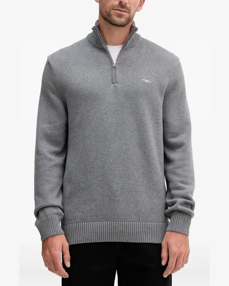 Gant cotton piqué half-zip sweater - Grau Grau