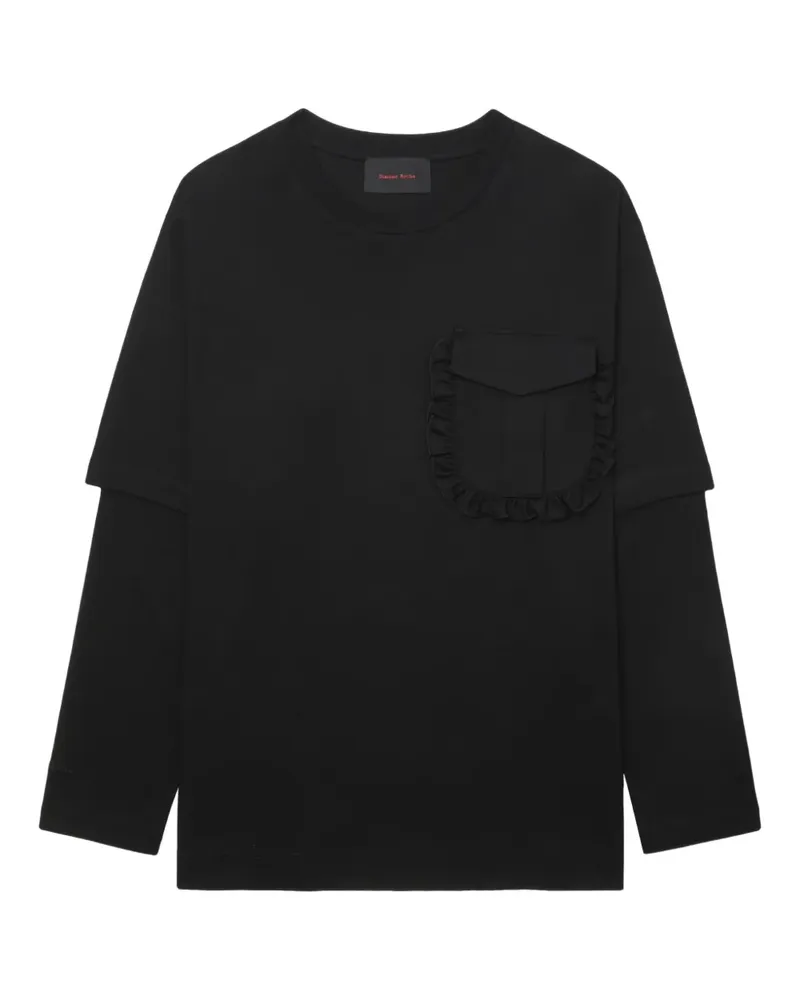 Simone Rocha T-Shirt im Layering-Look mit Rüschentasche - Schwarz Schwarz