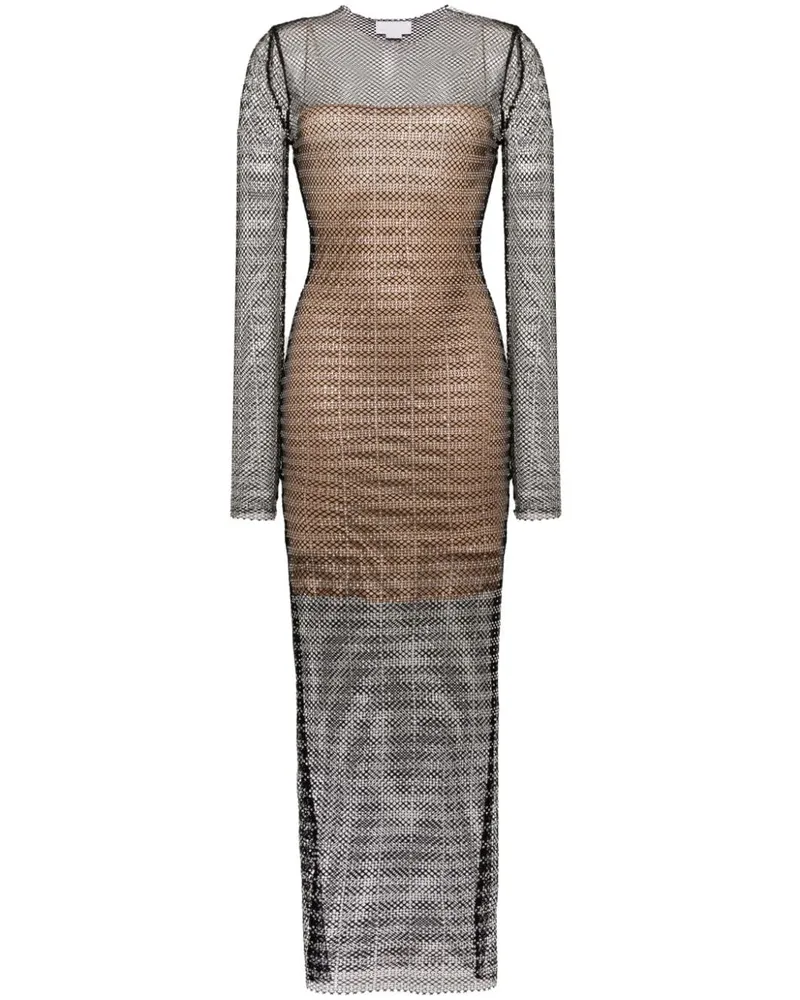 Genny Maxikleid aus Mesh mit Kristallen - Schwarz Schwarz