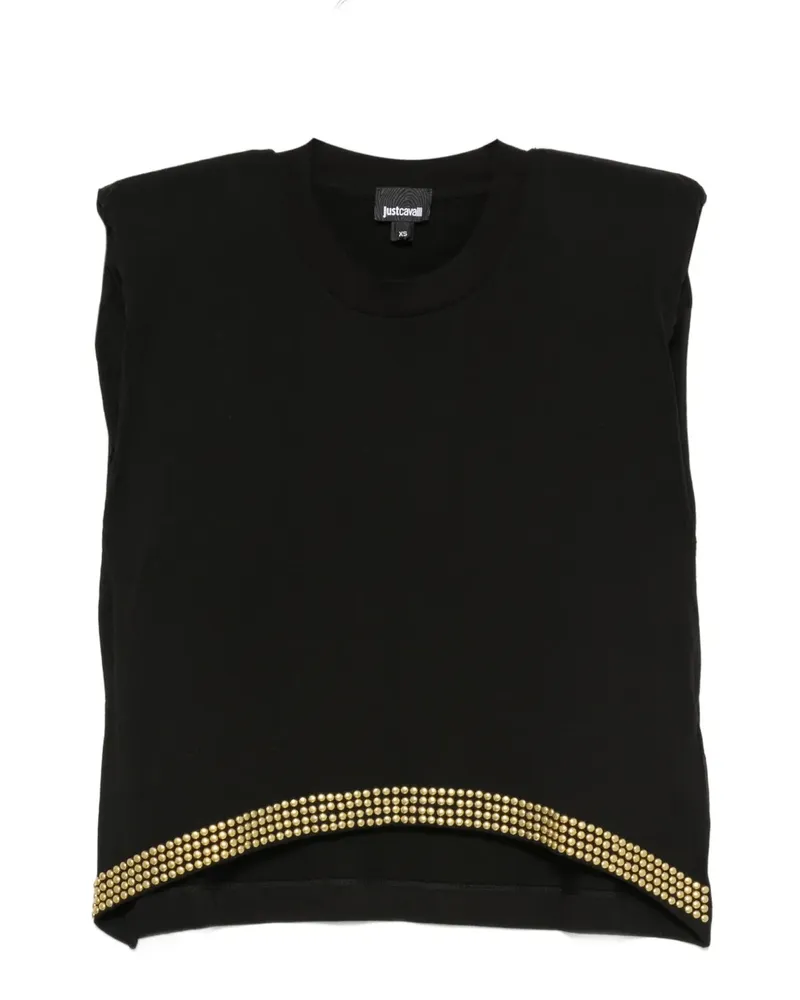 Just Cavalli stud-embellished padded-shoulder T-shirt - Schwarz Schwarz