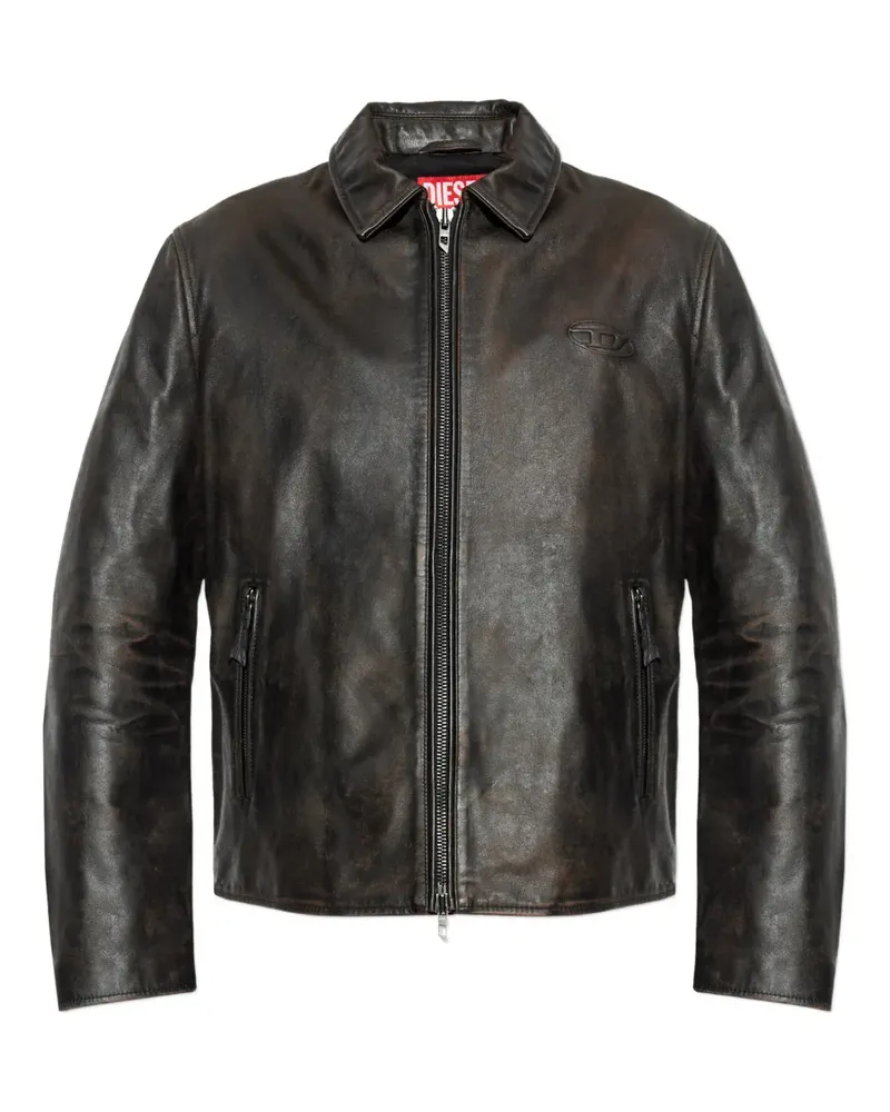 Diesel L-Amar-WRD logo-embossed leather jacket - Braun Braun