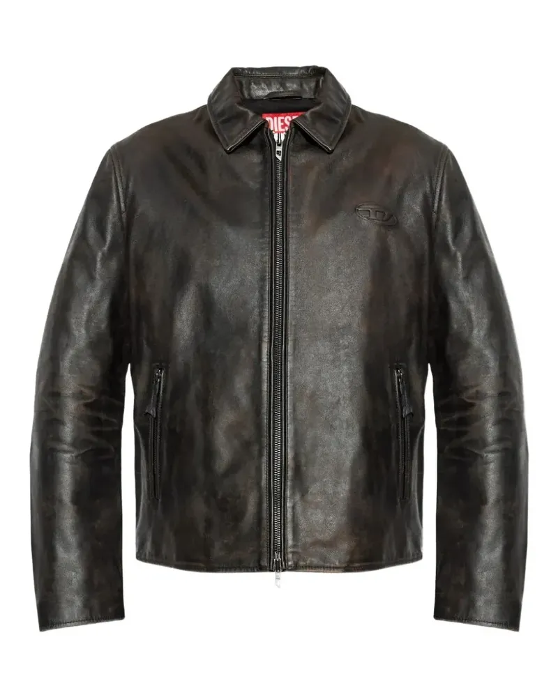 Diesel L-Amar-WRD Lederjacke mit Logo-Prägung - Braun Braun