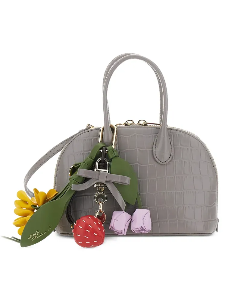 Self-Portrait Tote Bag mit Kroko-Optik - Grau Grau