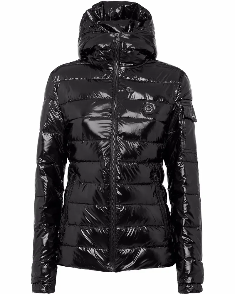 Philipp Plein Kapuzenjacke mit Glanzeffekt - Schwarz Schwarz